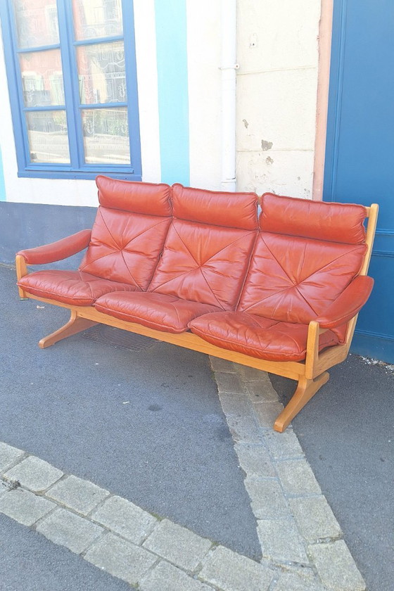 Image 1 of Banquette scandinave en bois et cuir par Soda Galvano pour Liebe Mobel
