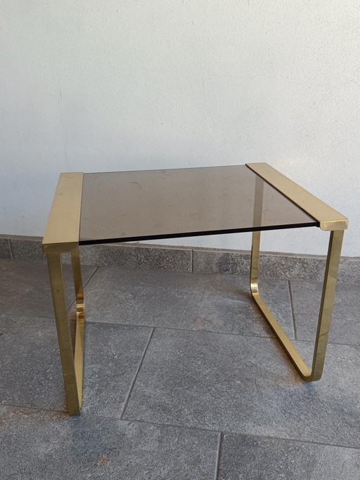Italian 1970s Brass & Smoked Glass Side Table – bijzettafels (photo 2 of 8)