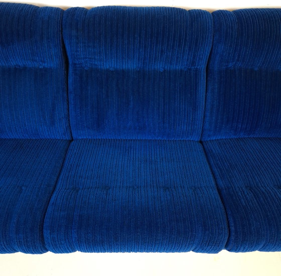 Image 1 of Canapé modulable vintage, 3 parties, tissu velours côtelé bleu roi