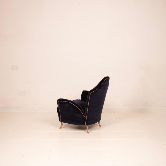 Cesare Lacca Mid Century Moderner italienischer Samt-Sessel für ISA Bergamo – Aluminium, Wood (photo 15 of 27)