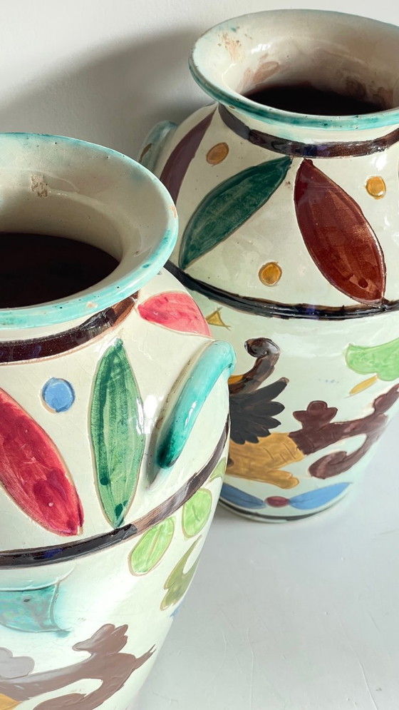 Image 1 of Italian Majolica Vases with Dragon Motif