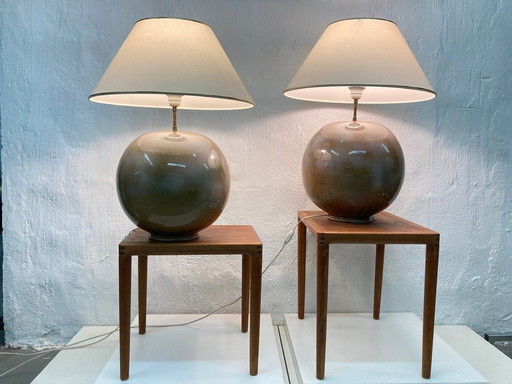 2 grandes lampes de table Lampes boules en céramique années 70 années 80 design