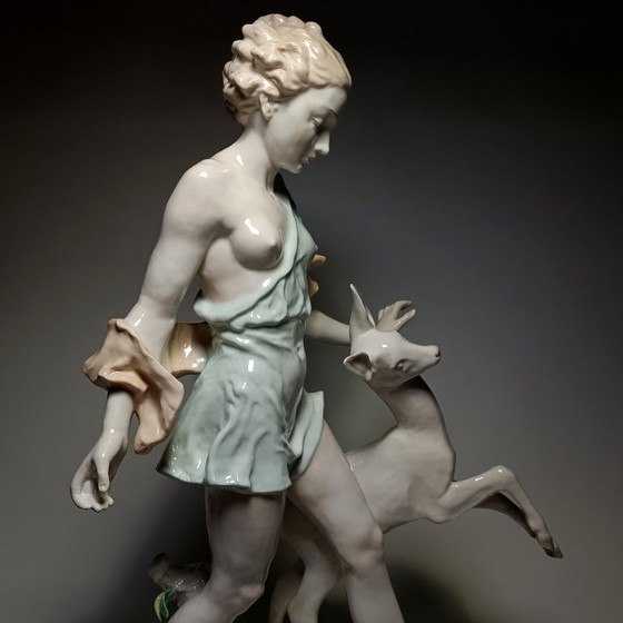 Hutschenreuther - Semi-nude Lady and Deer - 52,5cm - Porcelain, Sculpture, Creme (photo 11 of 22)