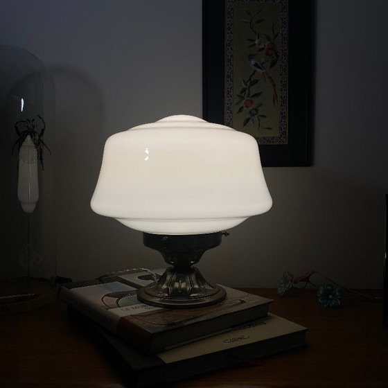 Image 1 of Large vintage globe lamp in white opaline glass and chromed brass