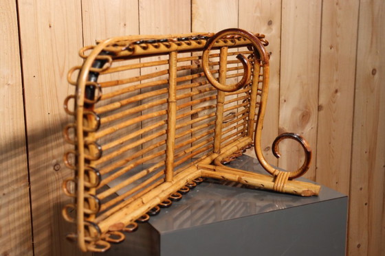 Image 1 of Spiegel en rotan standaard van Franco Albini, Italië 1960