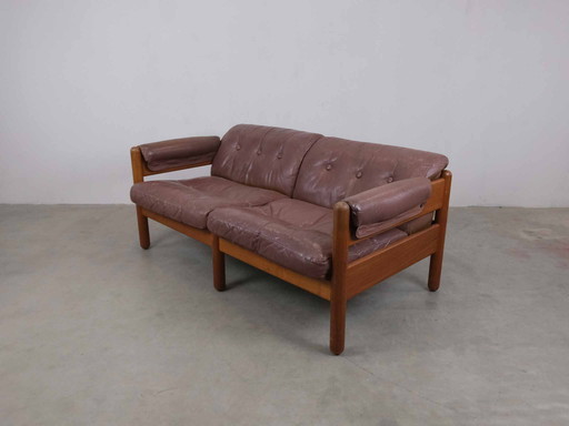 Vintage 2-Sitzer Sofa Teak Leder Midcentury 