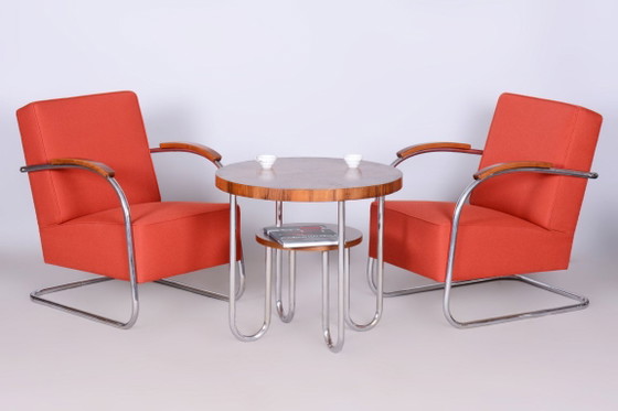 Ensemble de deux fauteuils Bauhaus restaurés, par Mücke Melder, chromés, République tchèque, années 1930 (photo 8 of 14)