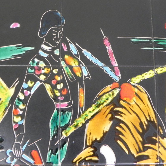 Image 1 of Tavolo vintage in piastrelle con immagine di corrida, anni '50