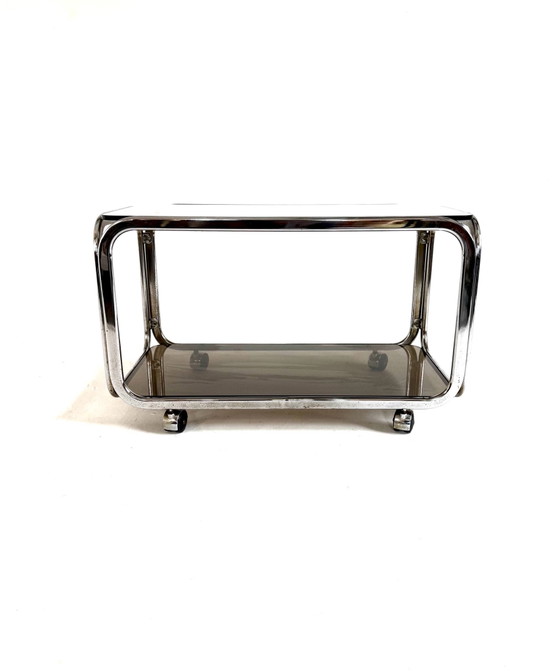 Vintage chrome & smoked glass bar cart ‘80 (photo 4 of 9)