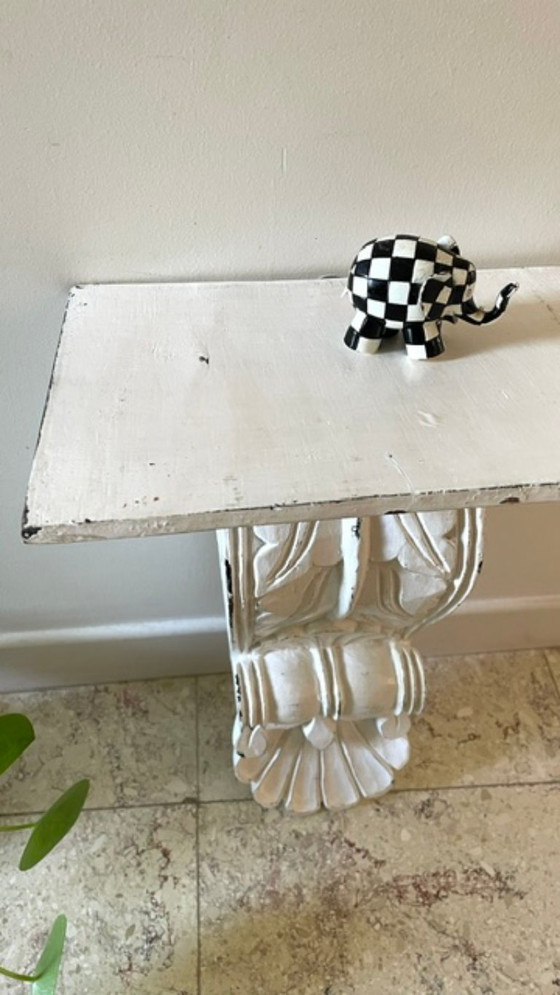 Patinated White Wall Console Shelf – Shelving unit, Wood (photo 14 of 35)
