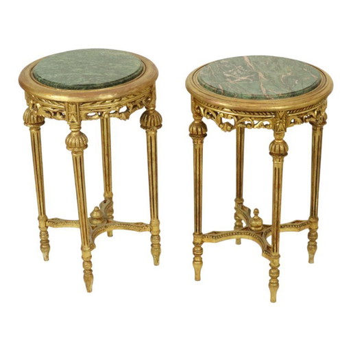 French Antique Side Tables Marble Empire Style