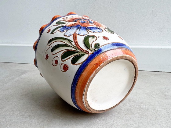 1x Vintage Italiaans Keramiek Bloempot Met Een Bloemendecor – Plantenbak, Ceramic (photo 5 of 8)