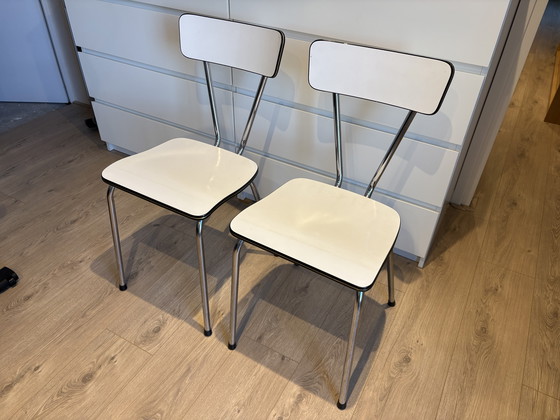 Image 1 of Vintage Brabantia kitchen chairs 1960s - set of 2 - white formica/chrome with armrests