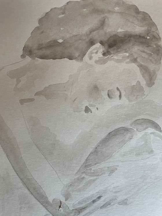 Image 1 of Aquarell Sepia Porträt Frau "Die Denkerin"