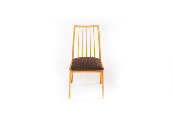 Image 1 of Slim wooden chair with brown upholstery