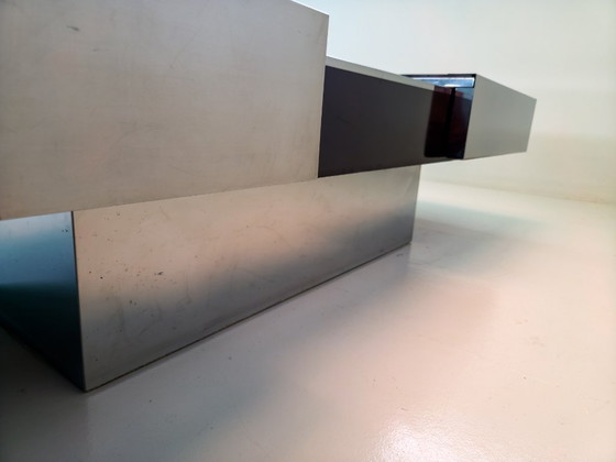 Image 1 of Willy Rizzo für Cidue ausziehbarer Couchtisch mit versteckter Bar – Italien, 1970er Jahre