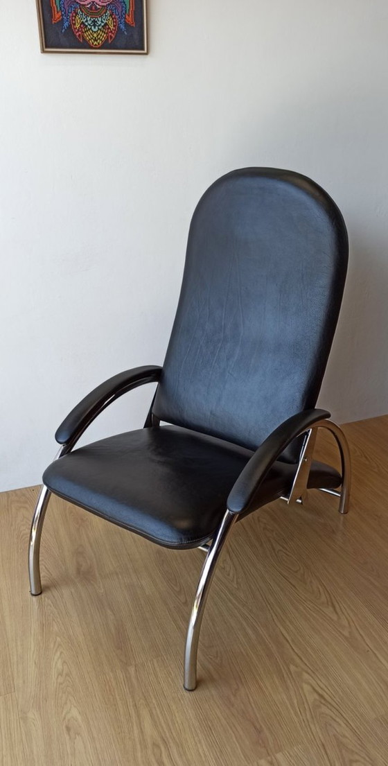 Image 1 of Fauteuil en cuir chromé, chaise longue des années 1970.