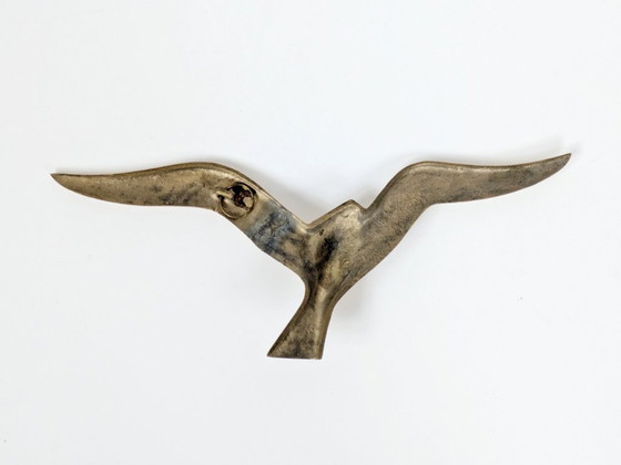 Image 1 of 2 uccelli volanti in ottone di metà secolo: arte murale scultorea minimalista degli anni '60