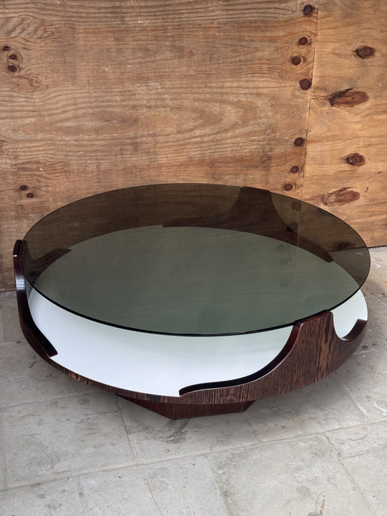 Salontafel in Space Age-stijl uit de jaren 70 – gerookt glas en hout – Wood (photo 5 of 9)