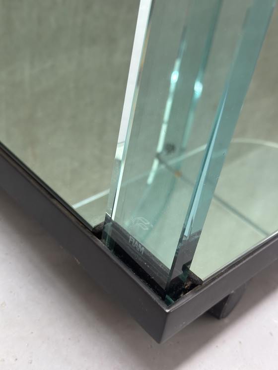 Image 1 of Curved green glass bar cart by FIAM - Italy - 1980s