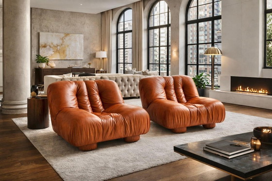 Fauteuils Giuseppe Rossi di Albizzate en cuir, Italie, années 1970, Chaises & fauteuils, Marron (photo 3 sur 20)