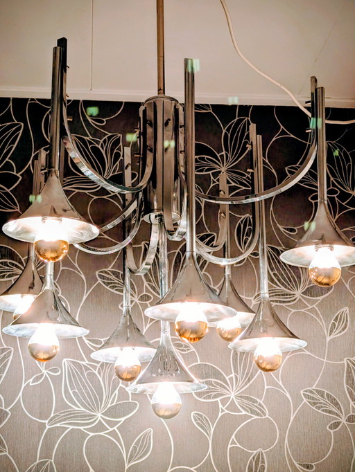 Trompetenlampe Vintage Design Goffredo Reggini – hanglampen, Chrome, Metal