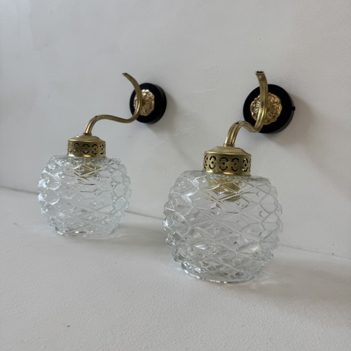 Pair of Vintage Molded Glass Wall Lights