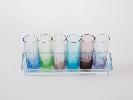 Image 1 of Set di bicchieri con vassoio, design italiano, anni '70, prodotto in Italia