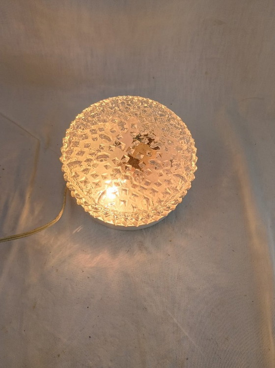 Image 1 of Vintage RZB Bubble Glass Ceiling Light 1970s - Industrial Wall Sconce Flush Mount German Design Opaline Textured Diffuser