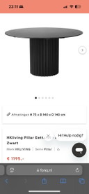 HKliving Pillar Runder Esstisch - 140 cm Durchmesser - Schwarz - Holz