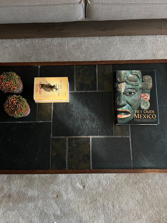 Image 1 of Brutalist salontafel Wenge natuursteen 70s Vintage 