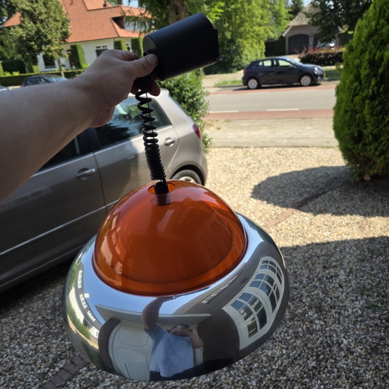 Image 1 of Dijkstra pendant lamp chrome-plated metal, orange plexiglass, UFO