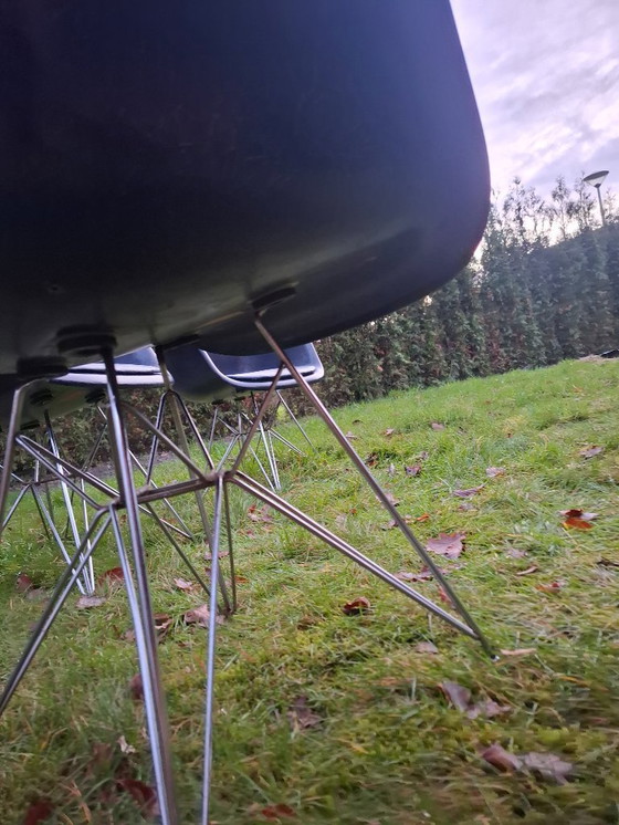 Image 1 of iconic Charles & Ray Eames, Herman Miller, authentic Fiberglass dark blue Shell Chairs, with "Eiffel" base