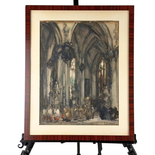 54x43cm Antique Church Interior Louis-Charles Crespin 1930 | Exclusive Wall Art 5