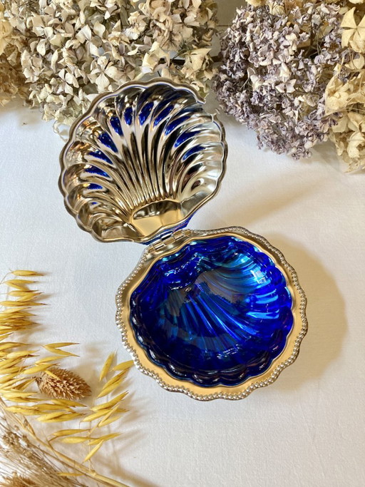 Silver-plated metal seashell butter dish, 1950s
