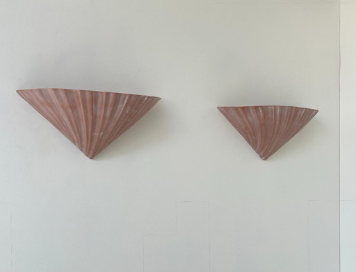 Pair of terracotta plaster shell sconces, France 1970