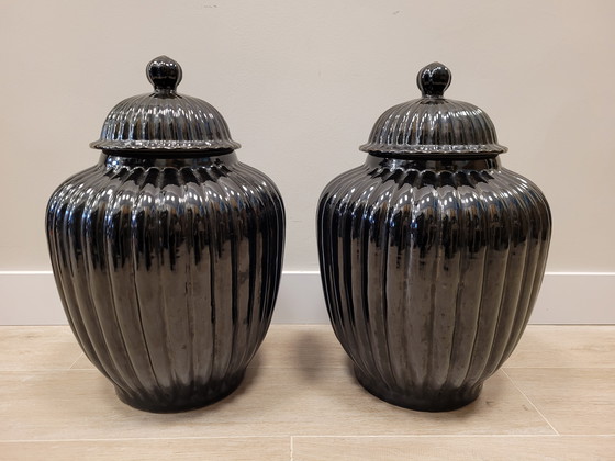 Image 1 of Coppia di vasi/giare in ceramica nera, metà del XX secolo - Italia