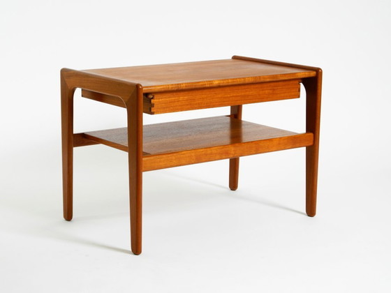 Image 1 of Table d'appoint danoise en teck avec tiroir, style milieu du XXe siècle, signée Salin Nyborg, vers 1960.