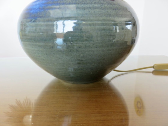 Image 1 of Impressive lamp in iridescent blue ceramic with green gradients, France, circa 1960