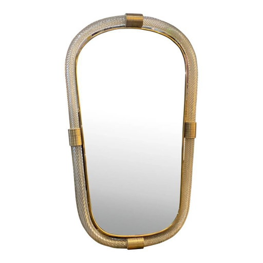 Espejo de pared de cristal de Murano veneciano con detalles Torgiglione-Torchon, estilo Barovier