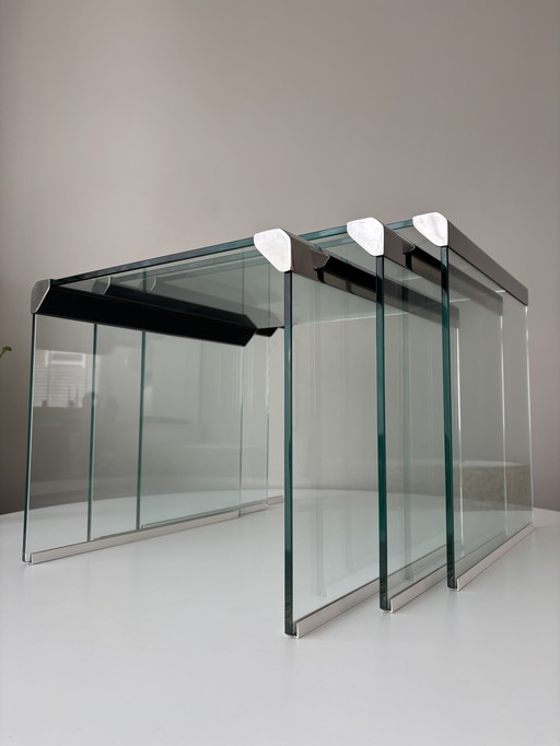 Galotti & Radice "T35" nesttafels glas 1975 Italiaans design
