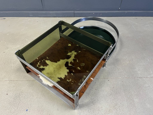 Tavolino da caffè in acciaio e cuoio di Willy Rizzo, anni '70