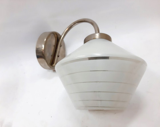 Image 1 of Applique da parete vintage con paralume in vetro