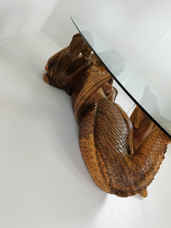 Image 1 of tavolino da caffè vintage a forma di sirena con piano in vetro