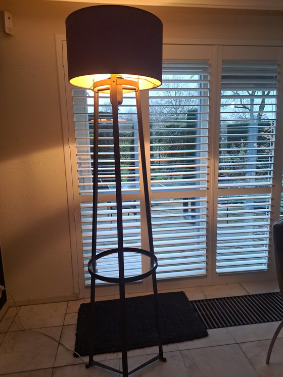 Image 1 of Standing dimmable floor lamp with velvet black and gold shade