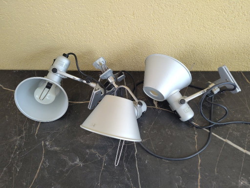 3 Artemide Tolomeo Micro Pinza Clipspots – bureaulampen, Metal, Aluminium