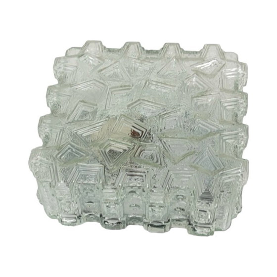 Lámpara de techo cuadrada Hillebrand de los años 70, fabricada en vidrio prensado grueso. – Plafones, Glass (photo 11 of 13)