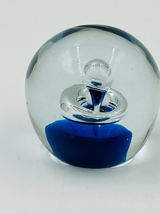 Image 1 of Vintage blue blown glass paperweight, 9cm