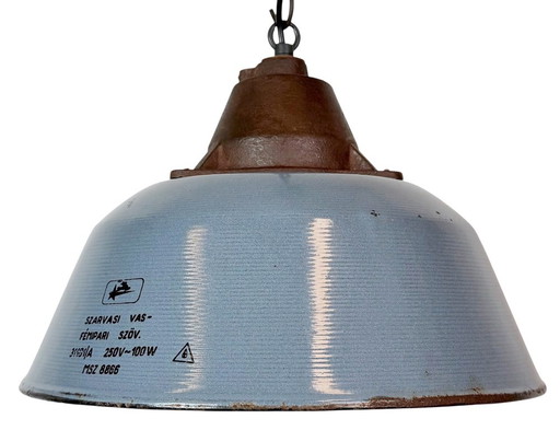 Industrial Grey Enamel and Cast Iron Pendant Light, 1960s