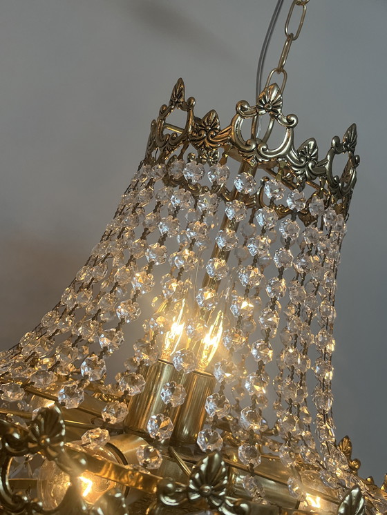 Image 1 of Xl chandelier crystal pendants bronze frame vintage